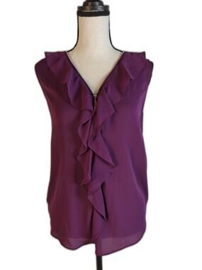 Women's INC International Concepts Sleeveless Ruffle Zip Blouse Purple XS